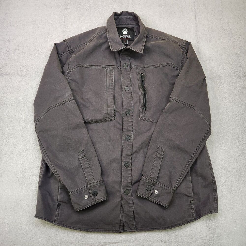 Duluth Alaskan Hardgear Stone Run Overshirt Men L Gray Snap Shacket Standard Fit